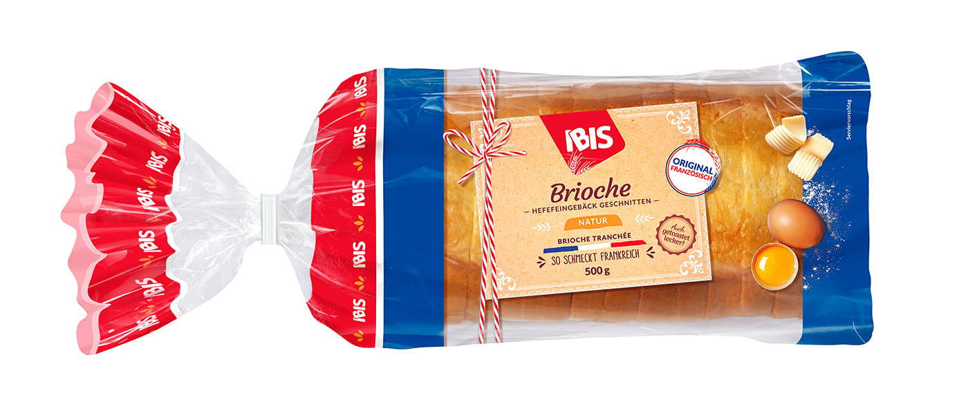 IBIS Brioche in bedruckter Folienverpackung.