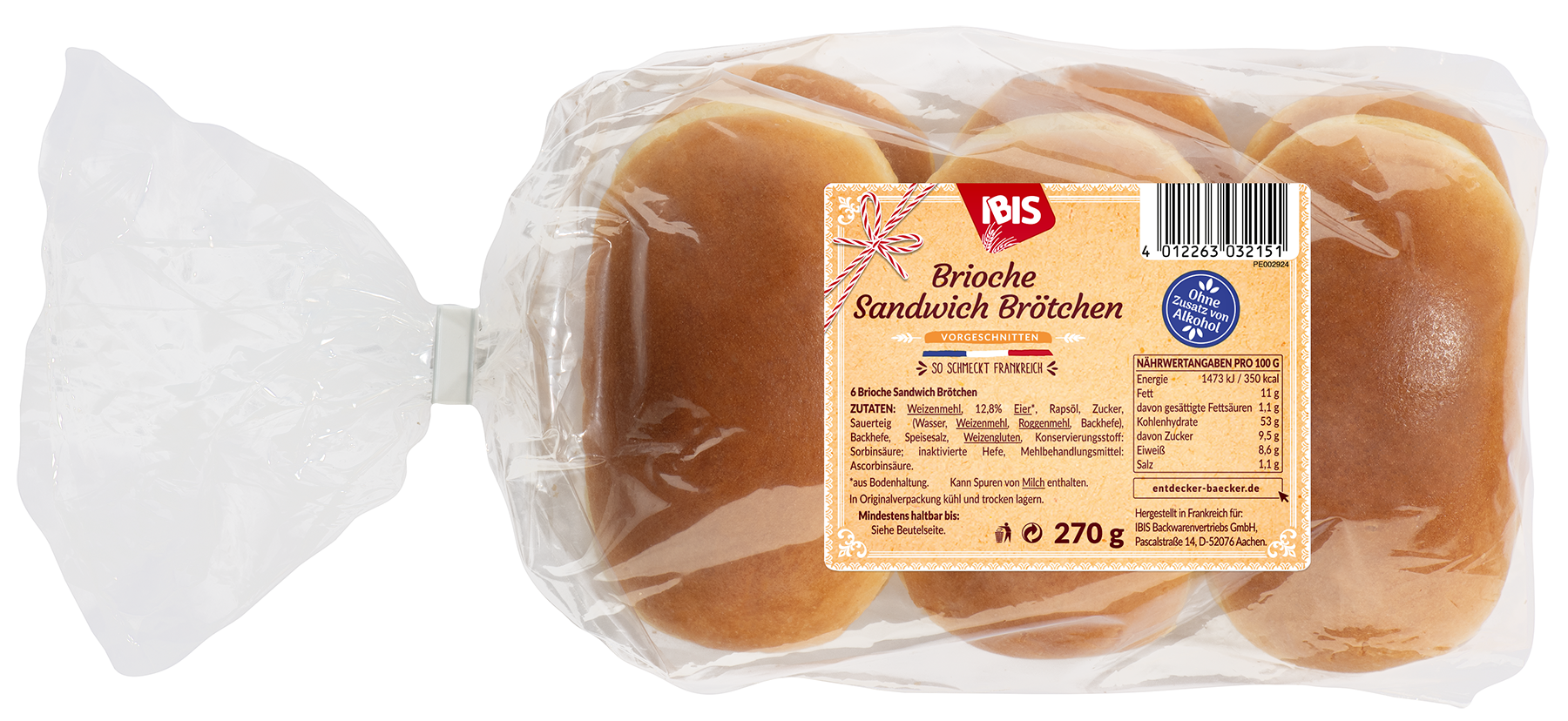 Packshot der IBIS Brioche Sandwich Brötchen