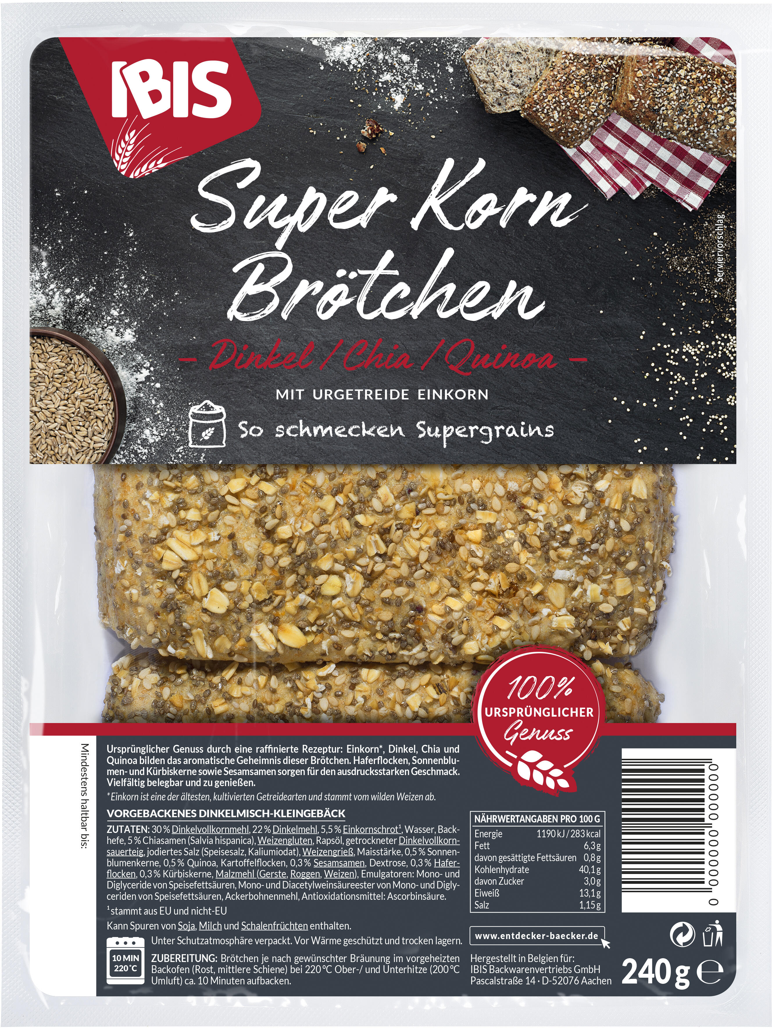 Packshot Super Korn Brötchen Dinkel, Chia und Quinoa