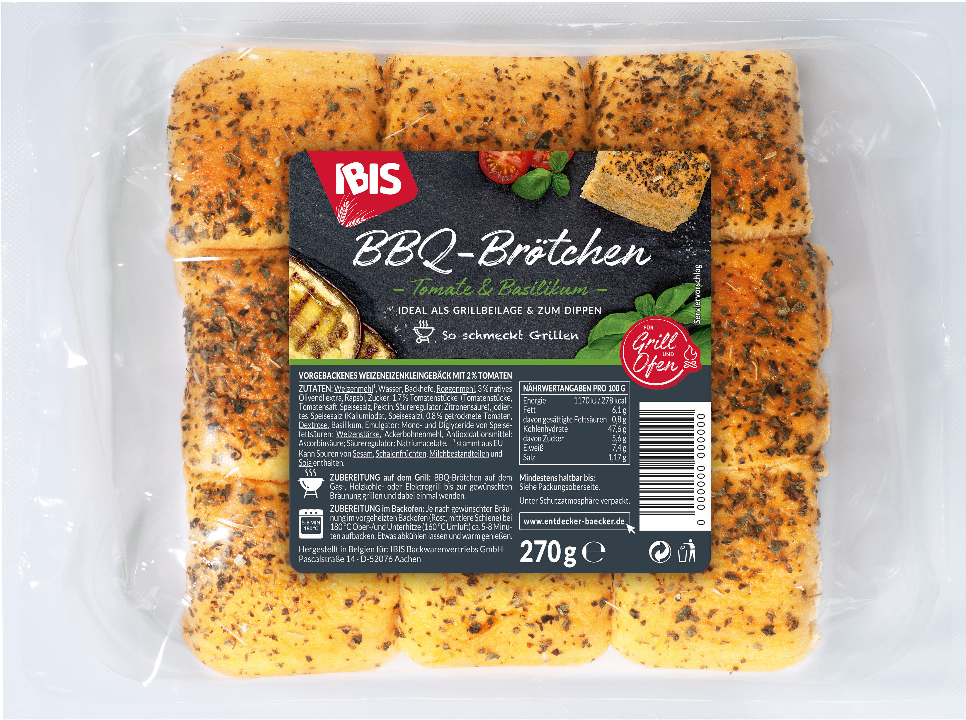 Packshot BBQ-Brötchen Tomate & Basilikum