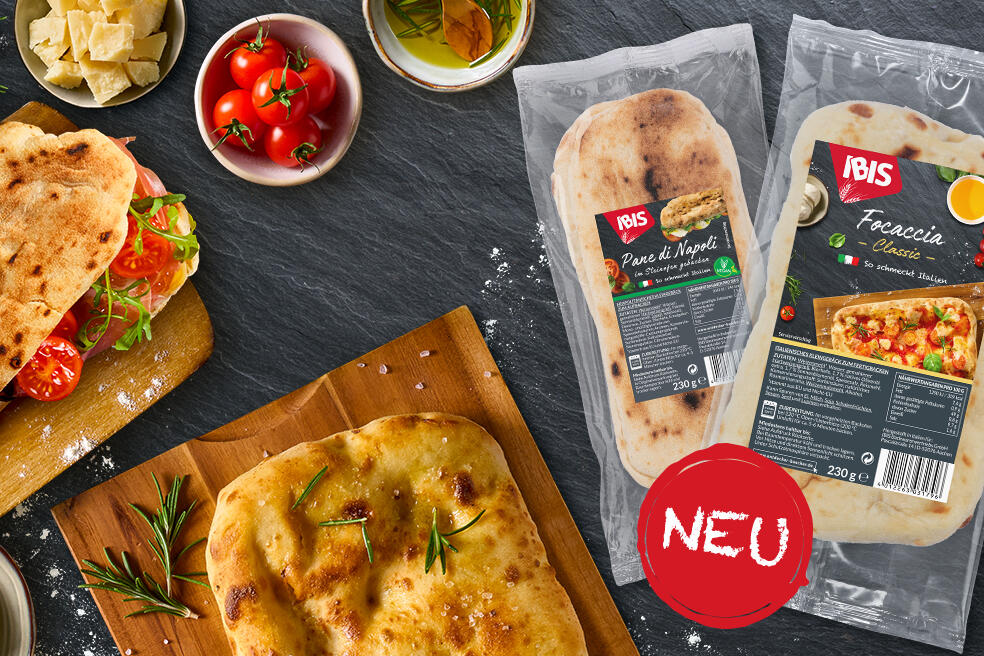 Komposition mit Pane di Napoli und Focaccia Verpackung