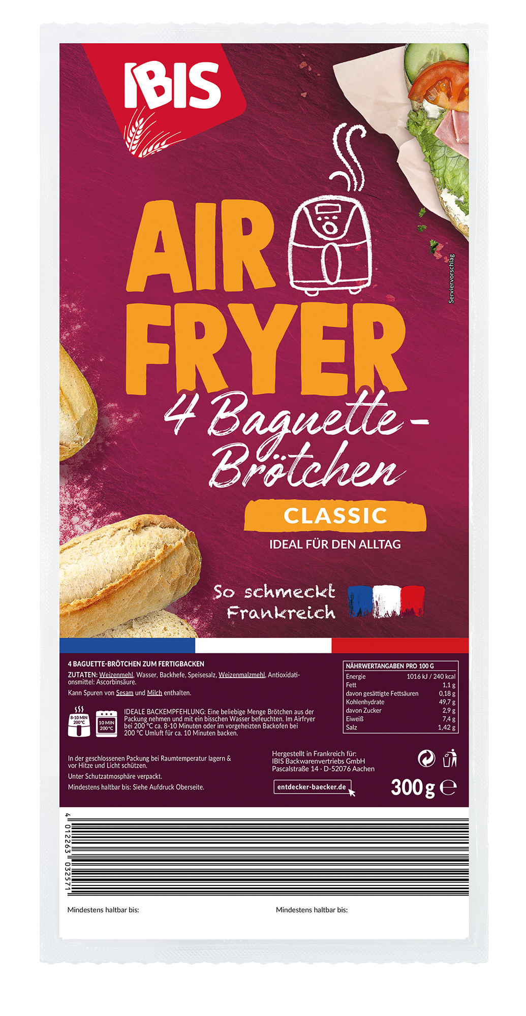 Verpackungsabbildung der Airfryer 4 Baguette Brötchen