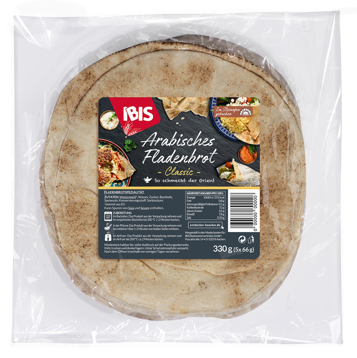 Die Abbildung zeigt die Verpackung des IBIS Arabisches Fladenbrot
