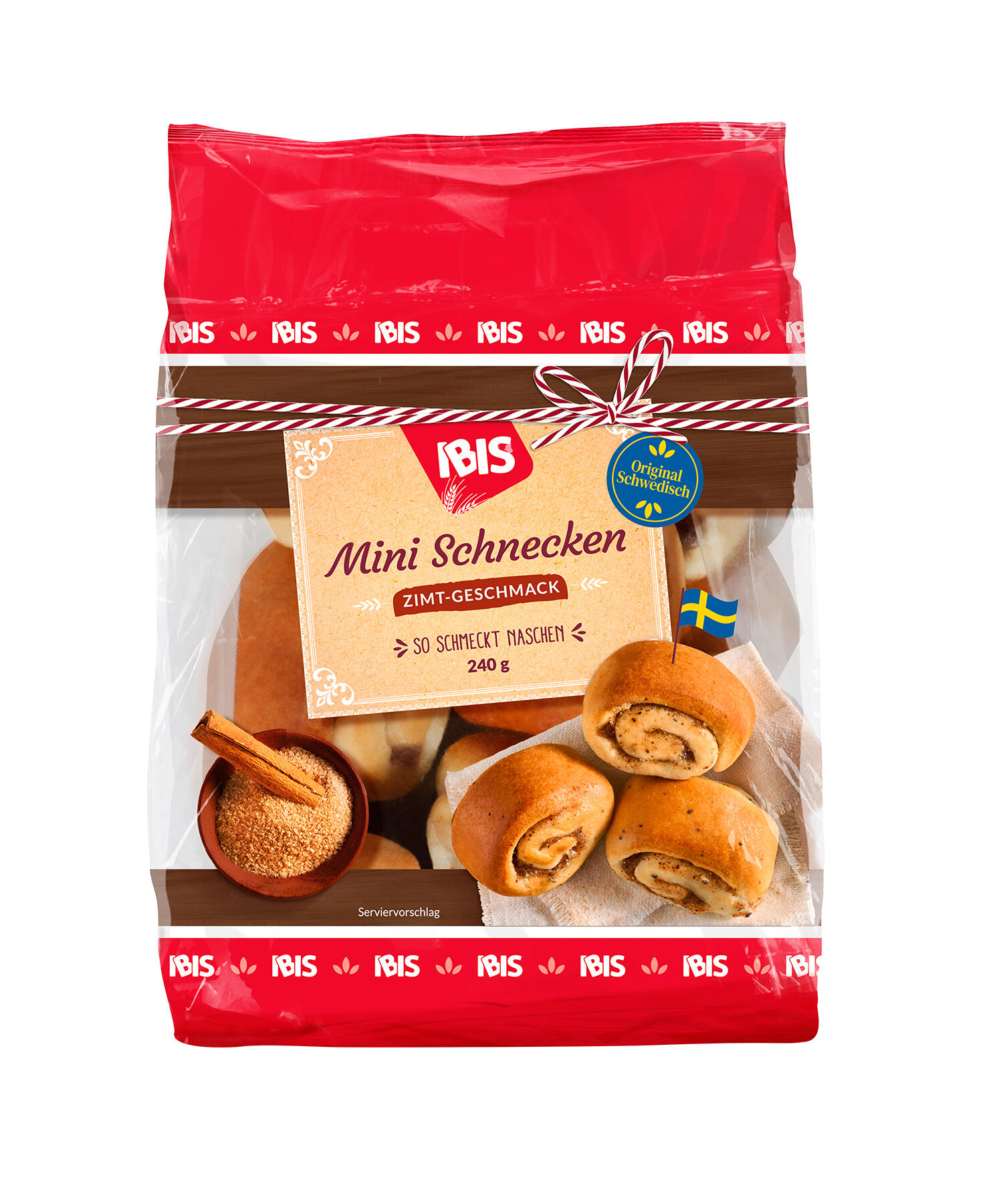 Die Abbildung zeigt die Packung der IBIS Mini Schnecken Zimt