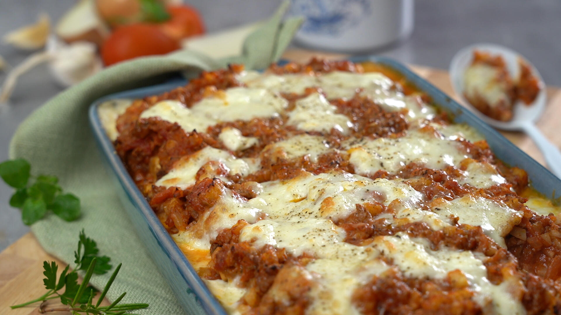 BBQ Brötchen in der Brotlasagne