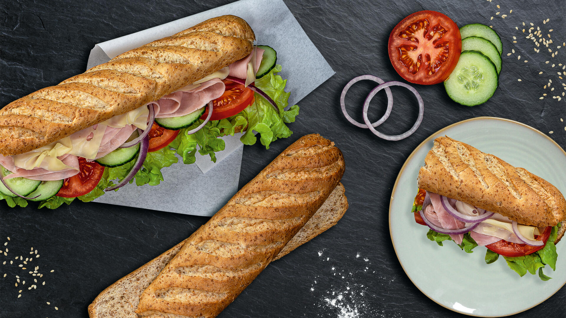 Sandwich Baguettes frisch belegt
