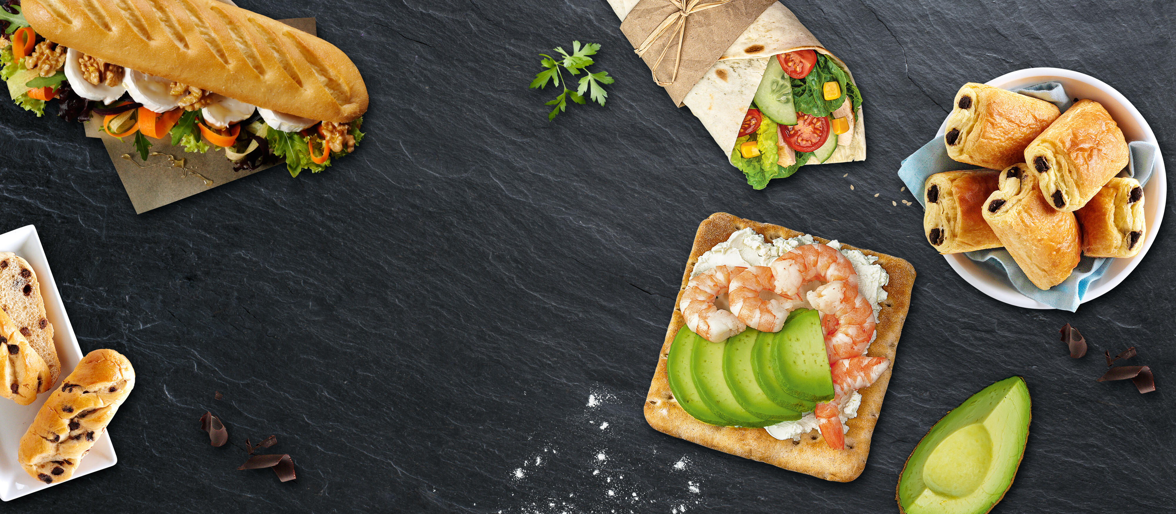 Die vielfältige Produktpalette von IBIS Backwaren: Sandwich Baguette XXl, Smorbrod, Lavash, Schokobrötchen, Milchbrötchen mit Schokostückchen. Leckere Produkte für Zwischendurch.