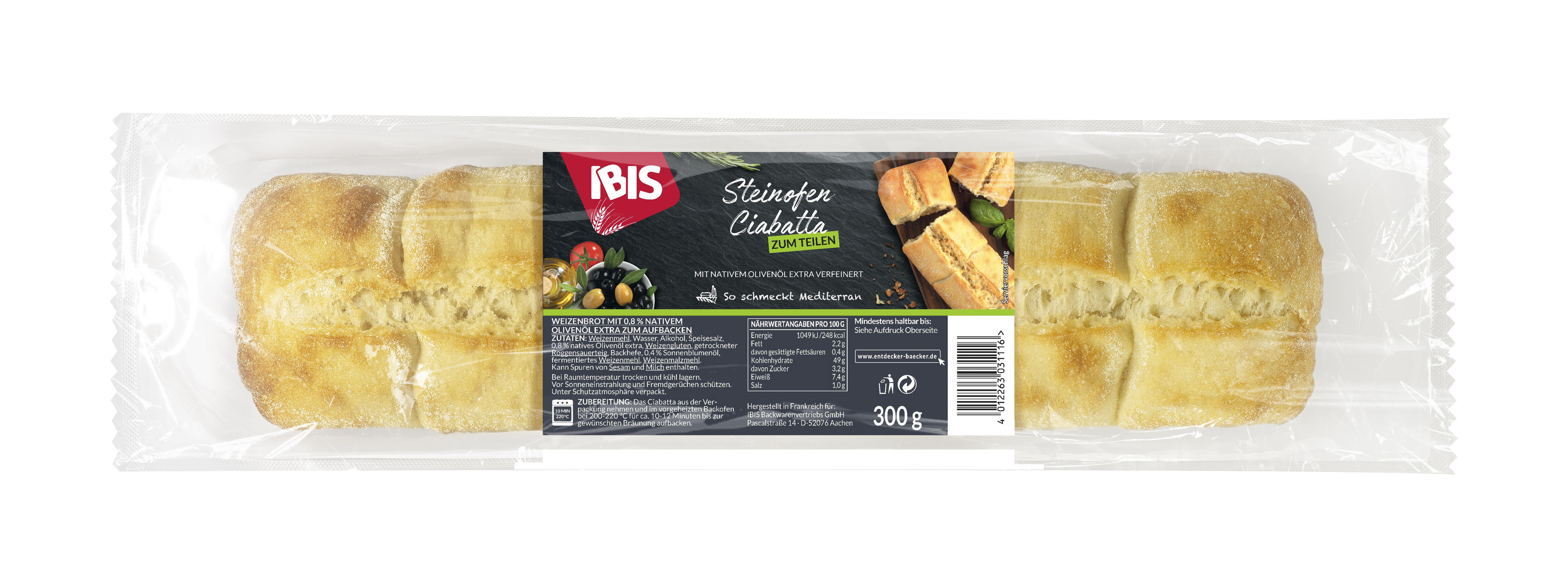 Packshot Steinofen Ciabatta zum Teilen